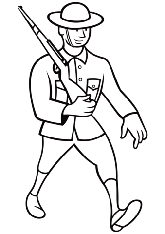 Ww1 British Soldier Marching With Rifle Coloring Page